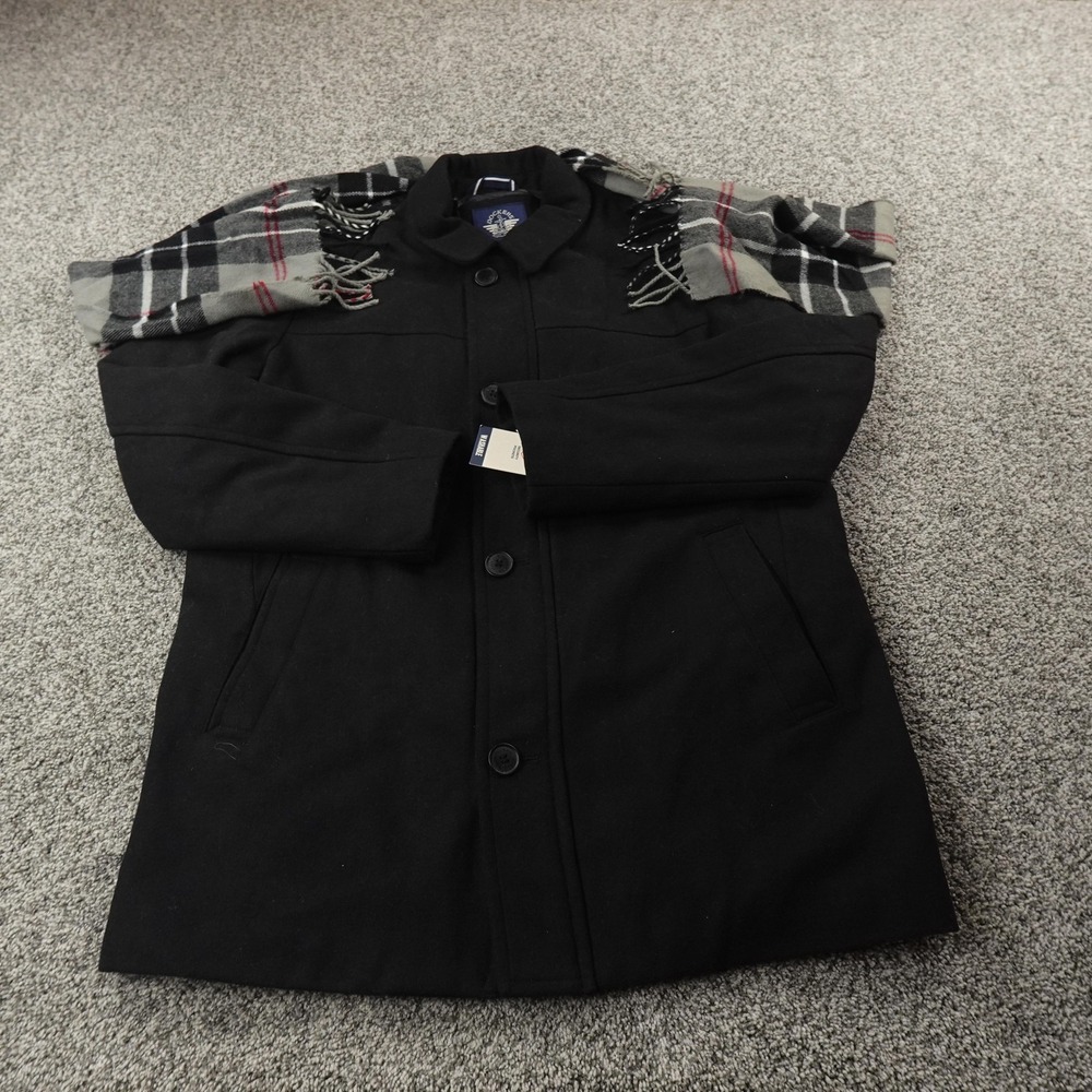 NEW Dockers Jacket Mens L Black Button Overcoat Parka Car Coat Scarf Warm Winter